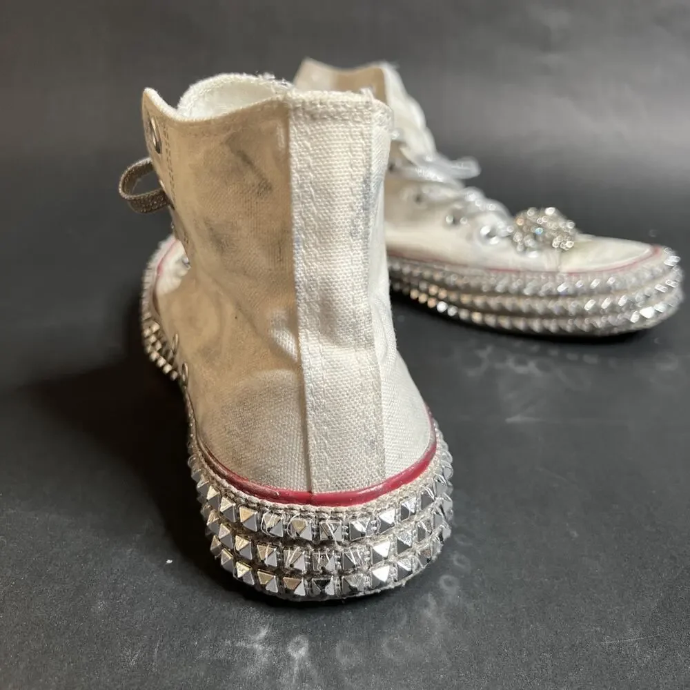 Nan-ku Couture White Jewel Studded Hi Top Sneakers Size 9.5 Tasseled Medallion - Picture 6 of 15